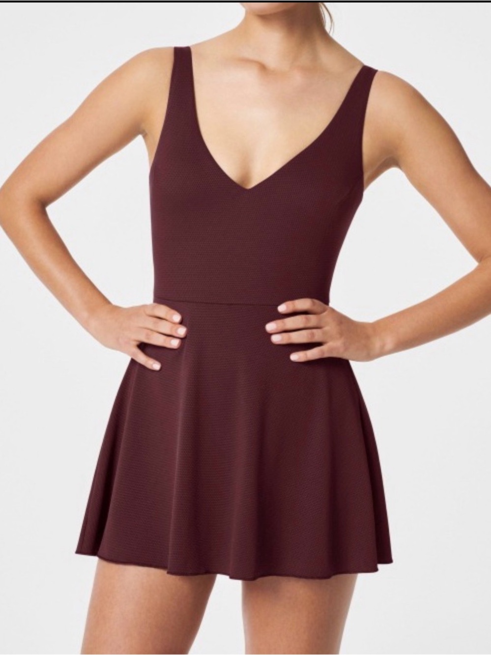 180.- NWT Spanx Pique Shaping Swim Dress Mulberry Purple One Piece Size Small